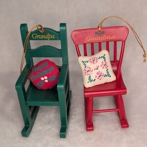 Grandma and Grandpa Mini Rocking Chair Holiday Ornaments - Red & Green